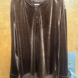 Brown Velvet Button-Up Top